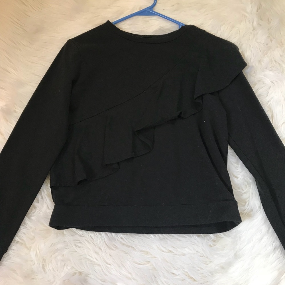 Cross Ruffle crew neck sweater